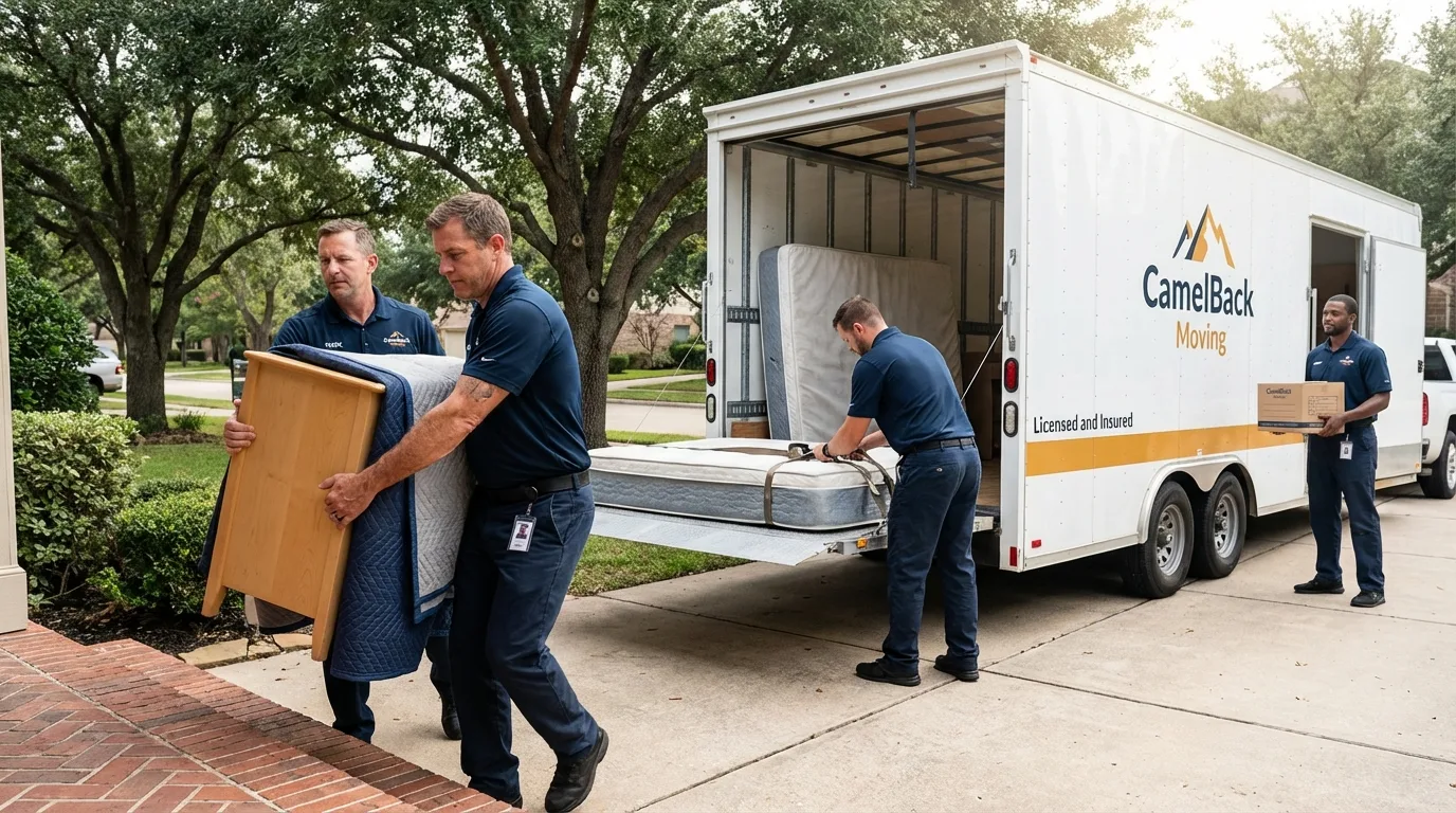 Crew loading residential truck for cross-state move from Rockwood, MI